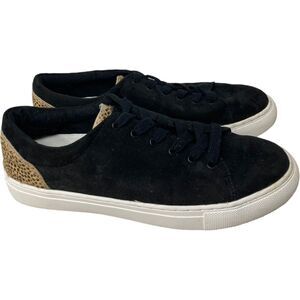 J Crew Sneakers Women's Size 8 Black Cheetah Calf Hair Lace Up